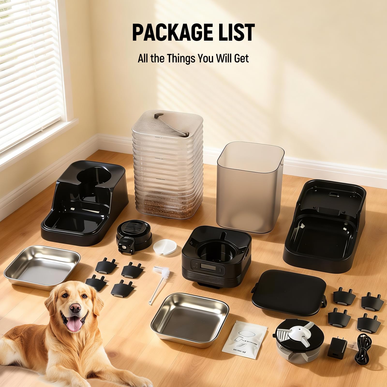 Marchul Comedero automático para perros de raza grande de 7 litros y dispensador de agua de gravedad automática de 8 litros con grifo patentado, cuenco de acero inoxidable, base elevada ajustable