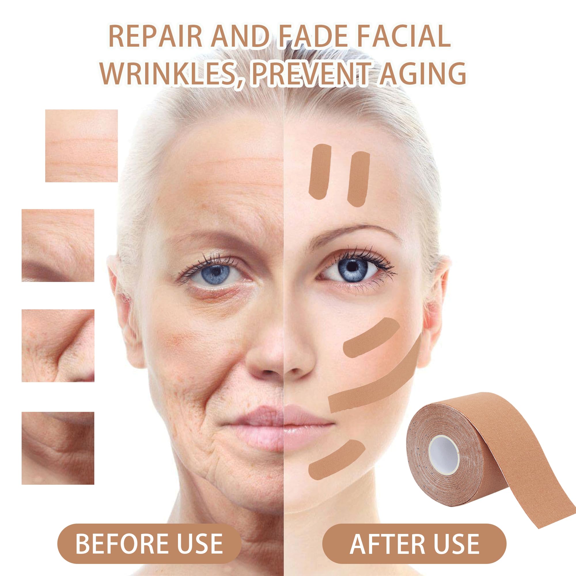 2PCS Face Tape for Wrinkles Skin Color Wrinkle Tape Cotton and Spandex Kinesiology Tape for Face Wrinkles Treatment Band Sticker Chin Strap Anti Wrinkle Patches and Face Tape Lift for Face Wrinkles - Image 4