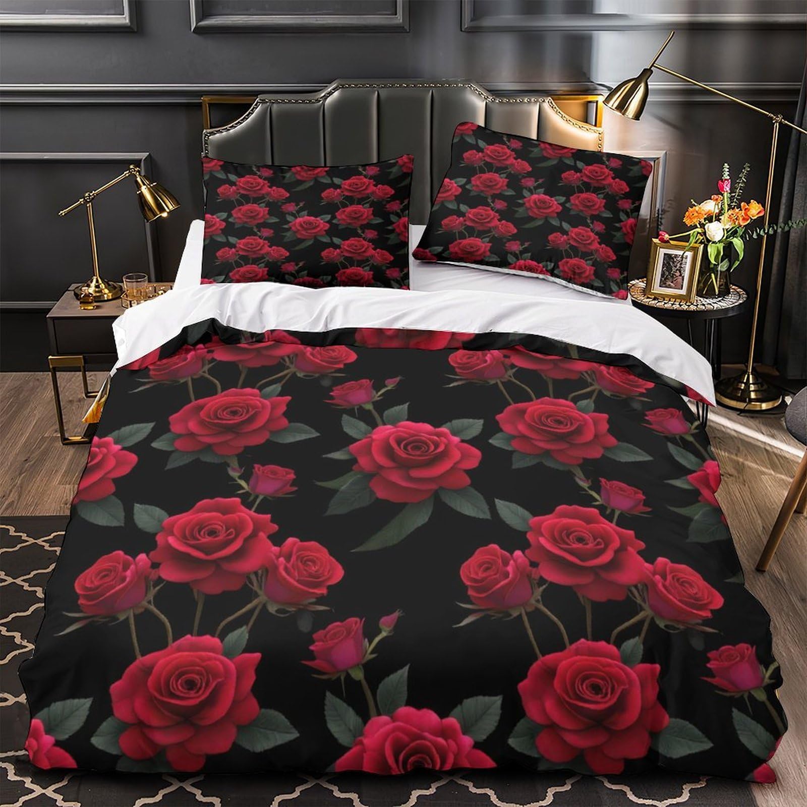 Housse de couette roses rouges hypoallergénique pour peau sensible