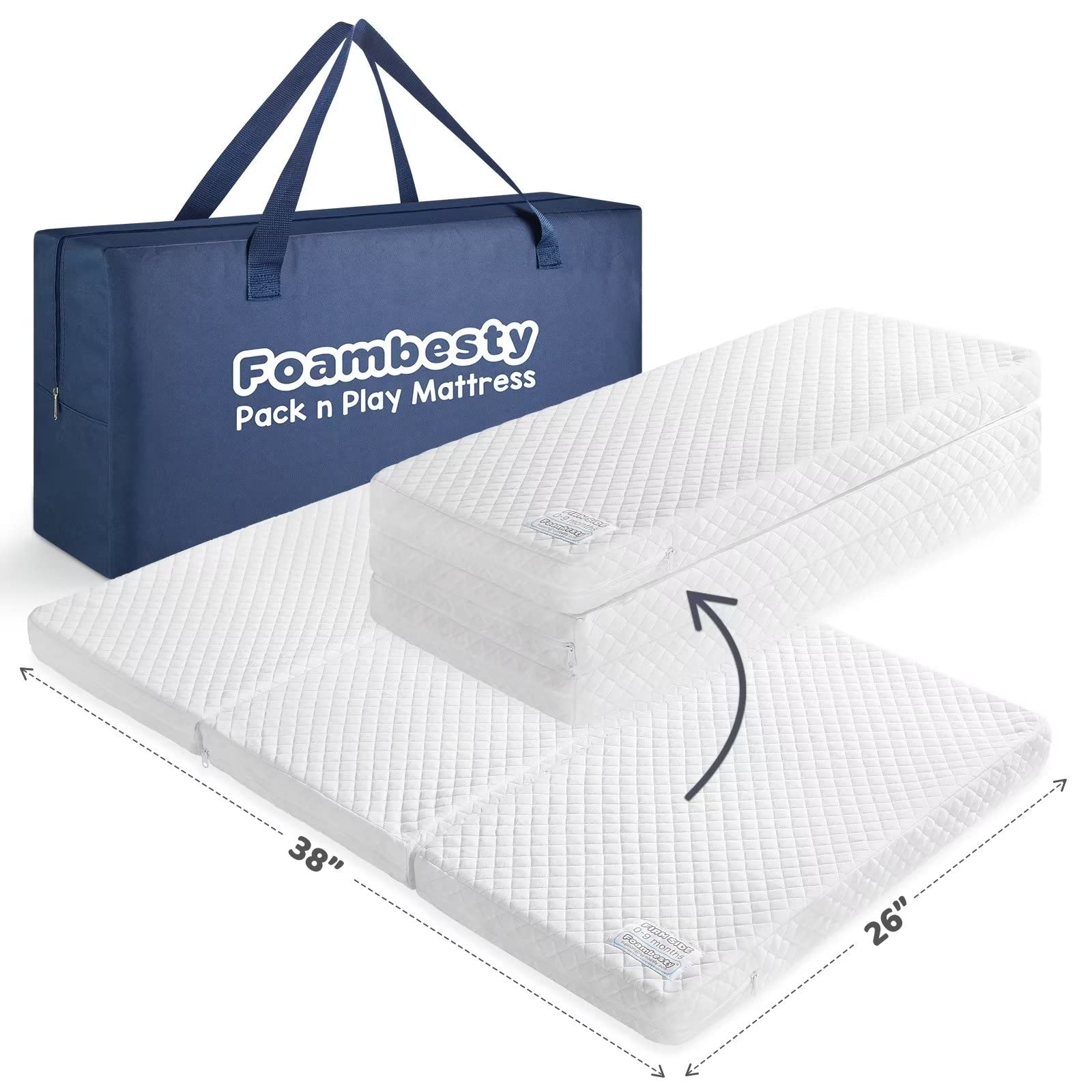 Foambesty®? Trifold Pack n Play Mattress Pad (38''x26''), Portable Pack and Play Mattress, Dual