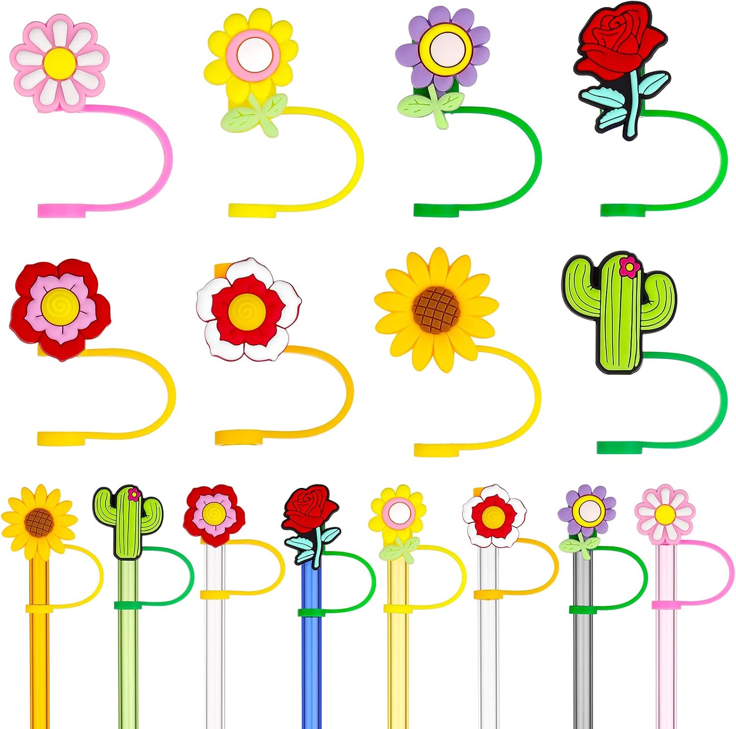 Flowers Cover for Stanl-ey Cup, Reusable Straw Tips and Toppers for Tumblers, Dust-Proof Plugs, Portable Caps for Decoration