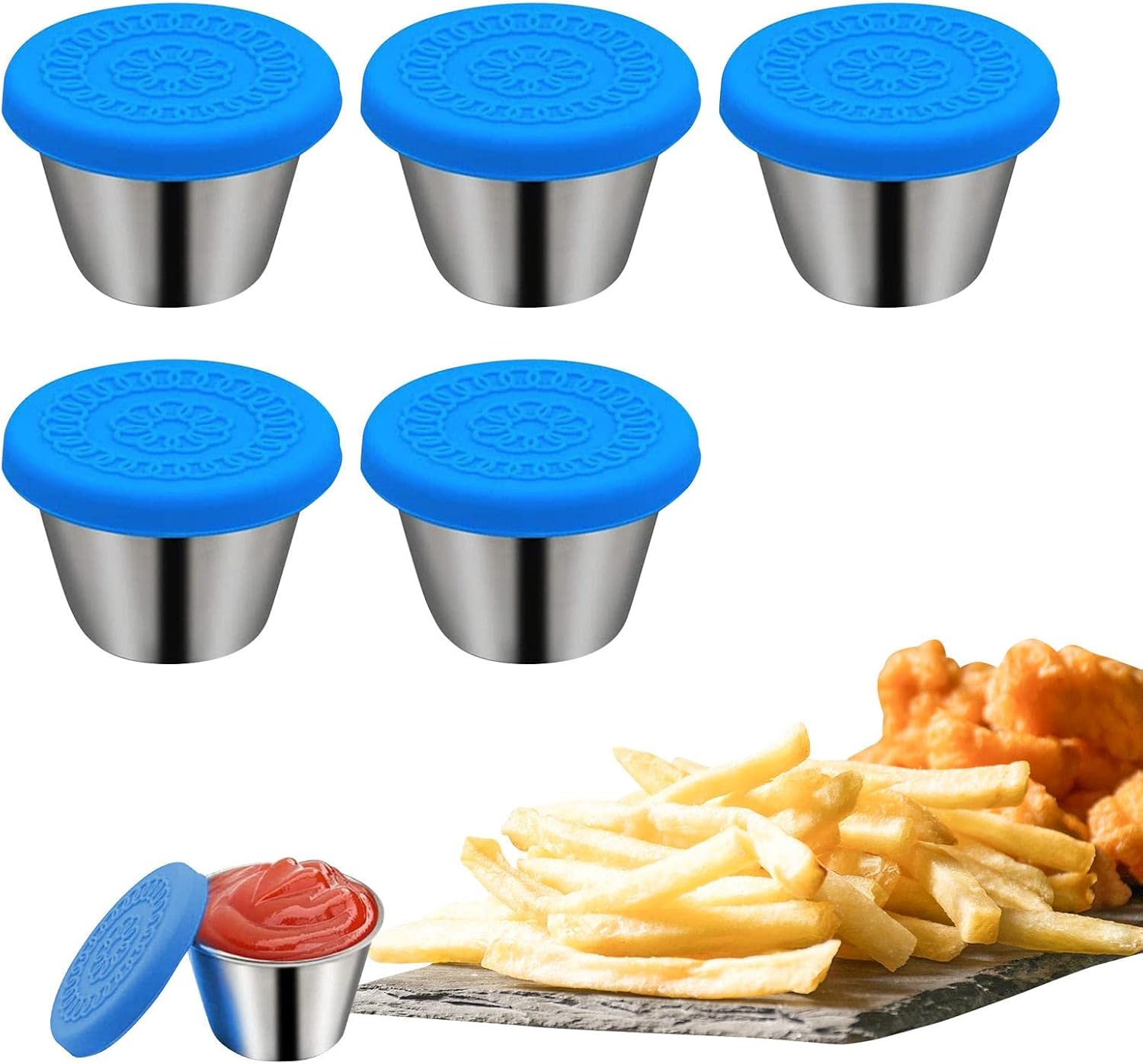 Gusengo Reusable Condiment Cups Stainless Steel Sauce Cup with Lid