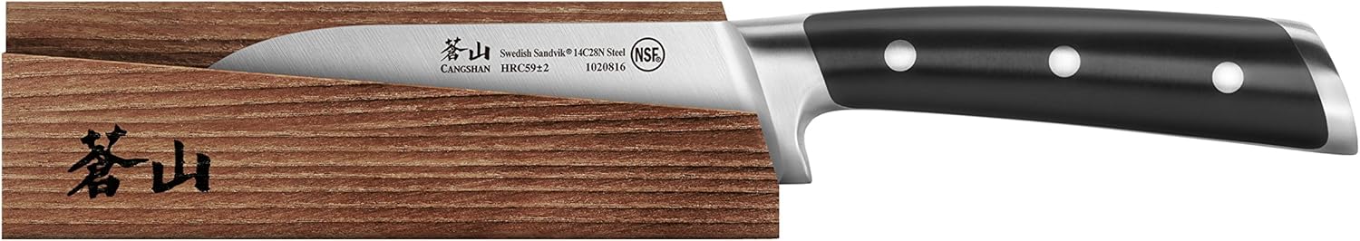 Cangshan TS Series 1020823 Swedish 14C28N Steel Forged 5-Inch Santoku Knife and Wood Sheath Set - Image 2