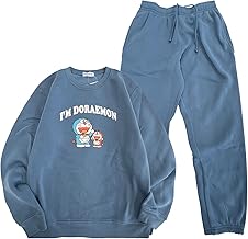 Yoshidayu I'm Doraemon Printed Sweatshirt, Fleece-Lined, Autumn and Winter, Top and Bottom Set, Set Up
