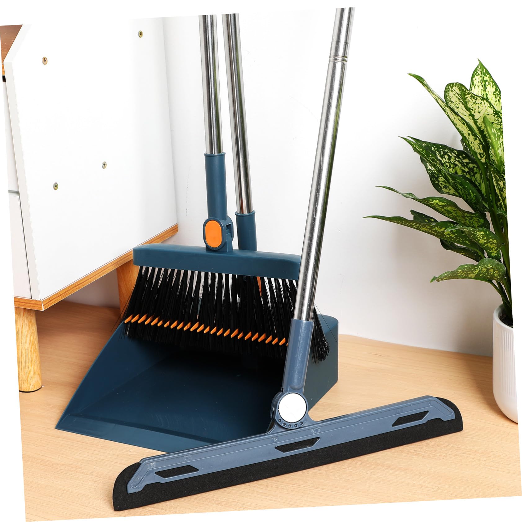 Escoba y Recogedor Plegables 3 Piezas Escoba Giratoria Mocha Azul Compacto para Limpieza Interior Hogar Oficina Uso Diario