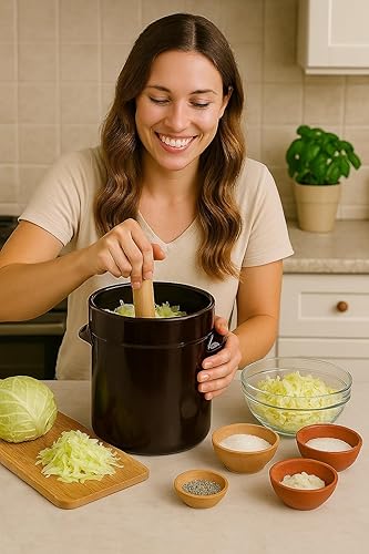 Miniatura 7 de Humble House "Sauerkrock" Fermentación Crock con pesas esmaltadas  tradicional estilo alemán sellado al agua diseño para fermentación Sauerkaut,