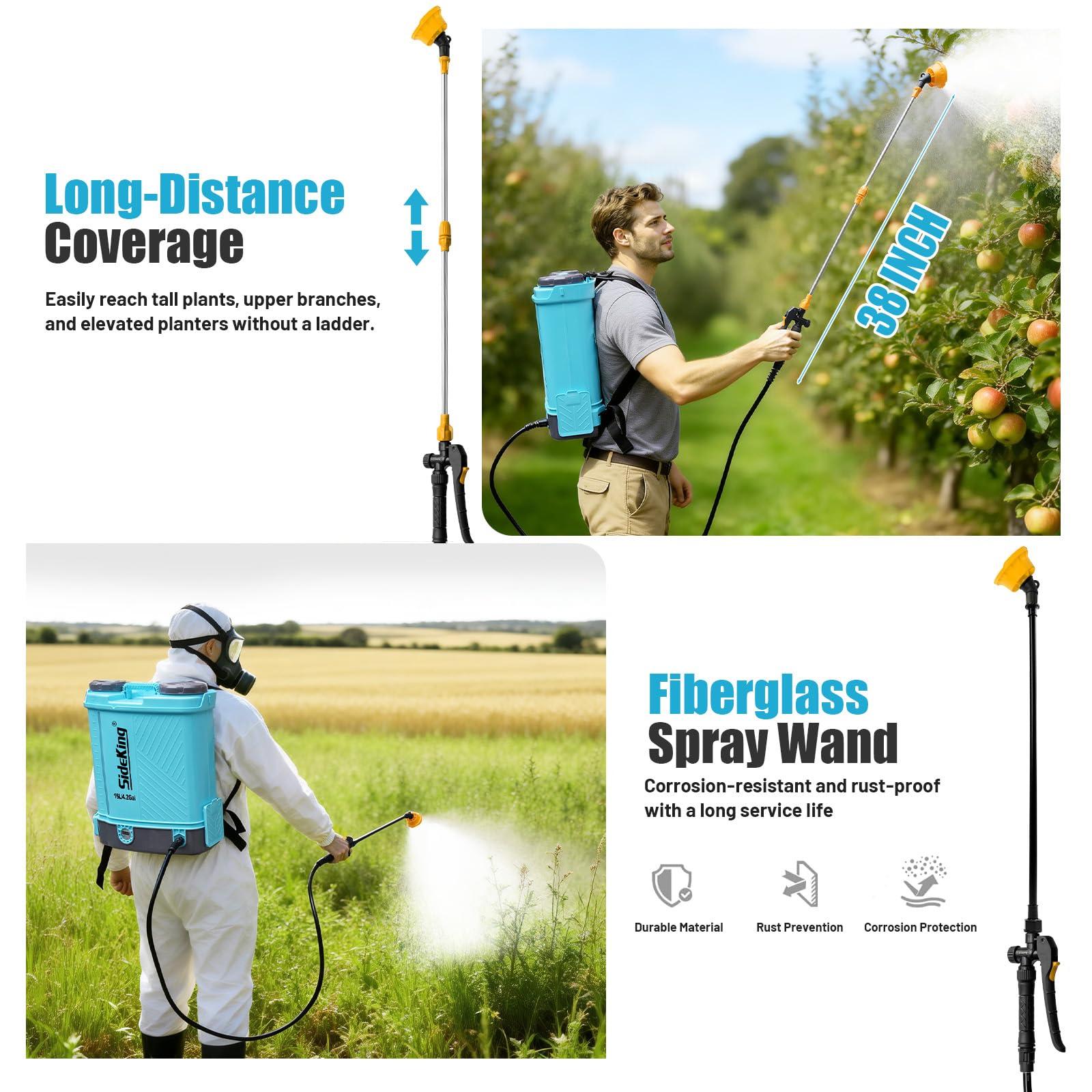 SideKing Knapsack Sprayer 16L, Electric Garden Sprayer Compatible with Makita 18V, Telescopic Wand, 5 Nozzles, 100 PSI Powerful Pressure Sprayer for Gardens, Lawns, Patios, Driveways(Battery Inc) — view 2