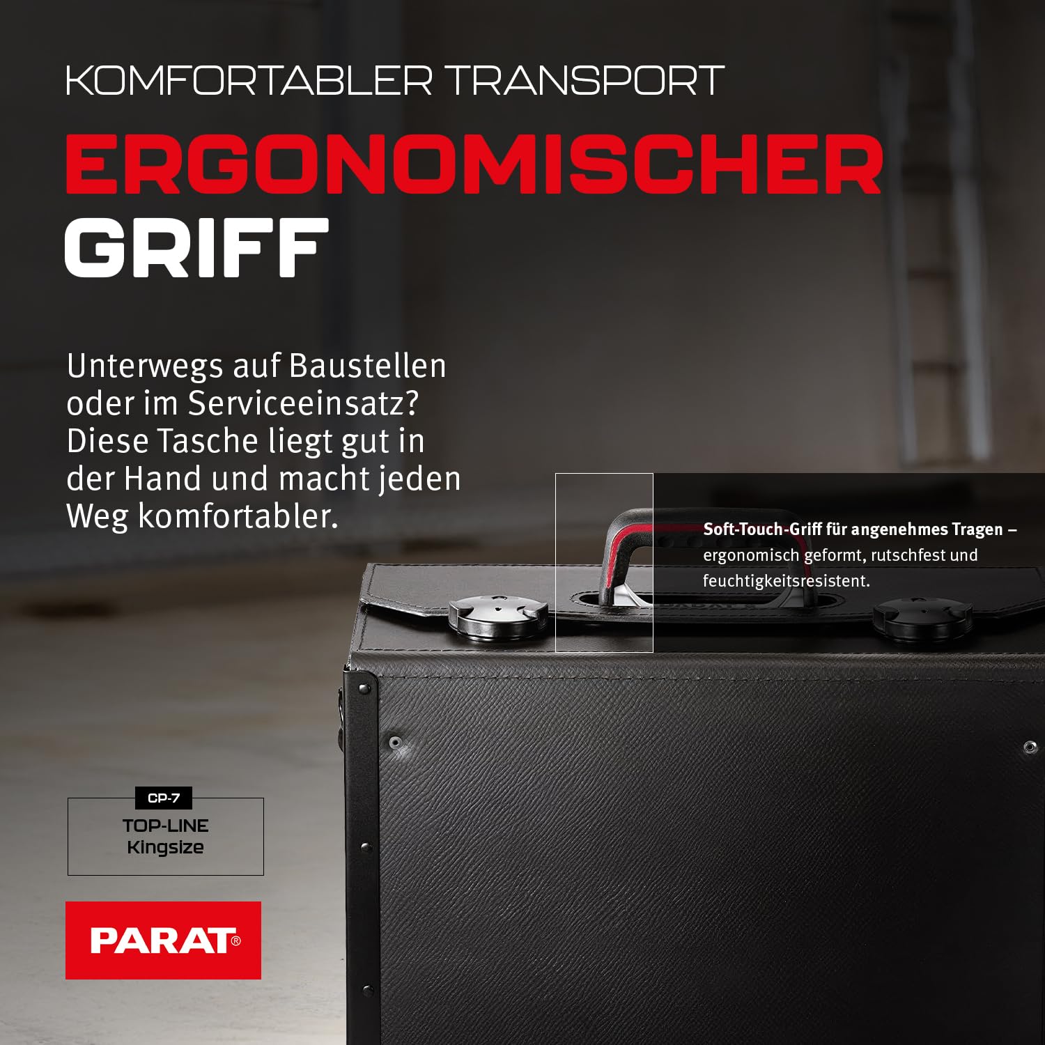 PARAT TOP-LINE KingSize CP-7 leere Werkzeugtasche 30 L | Große Ledertasche mit 4 CP-7 Haltern für bis zu 73 Werkzeuge | Profi Werkzeugtasche aus Leder & Con-Pearl® | Viel Stauraum