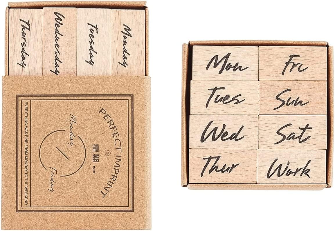 WeKonnect; Wooden Rubber Stamp Monday to Sunday Wood Stamps | Decorative & Vintage Week Stamps for Journaling, Card Making, DIY, Craft & Scrapbooking (Weekdays - Monday to Sunday)