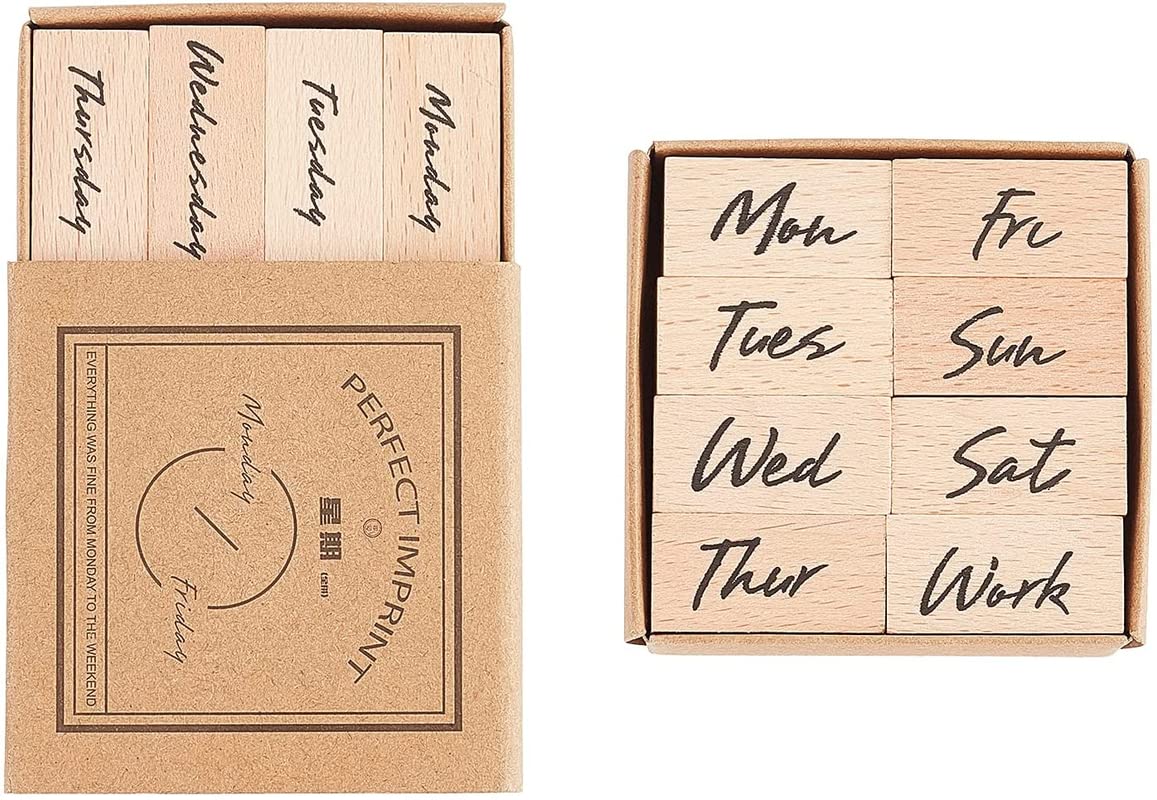WeKonnect; Wooden Rubber Stamp Monday to Sunday Wood Stamps | Decorative & Vintage Week Stamps for Journaling, Card Making, DIY, Craft & Scrapbooking (Weekdays - Monday to Sunday)