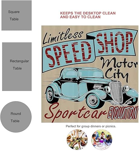 Miniatura 3 de Mantel decorativo de los años 50S Redondo para Mesa De 4 Sillas verde azulado, rojo, marrón, decoración a prueba de aceite, 54 x 54 pulgadas