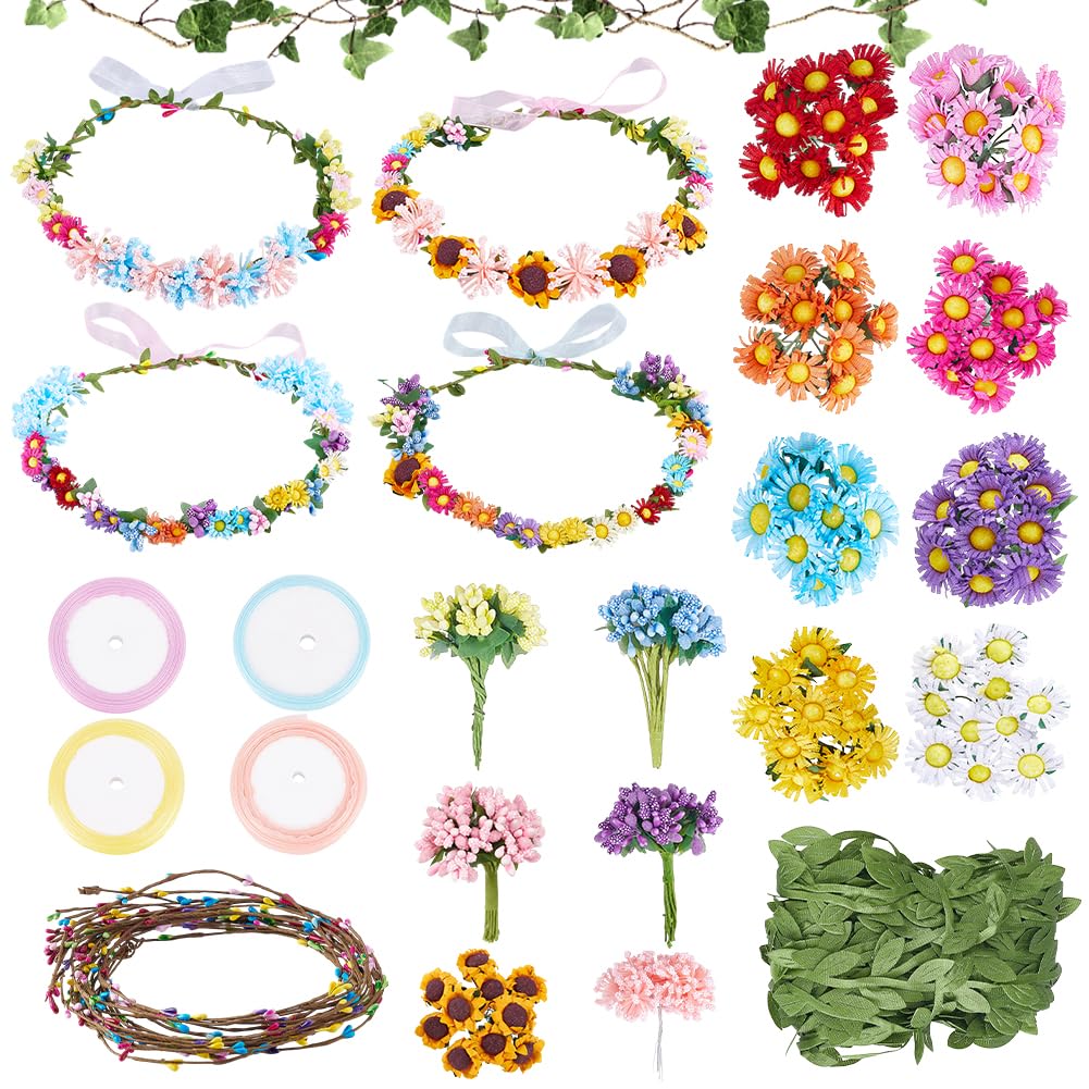 INFUNLY Lot de 20 couronnes de fleurs pour faire votre propre couronne florale, guirlande de marguerites, bandeaux, accessoires pour cheveux faits à la main pour fête d'anniversaire, décoration de