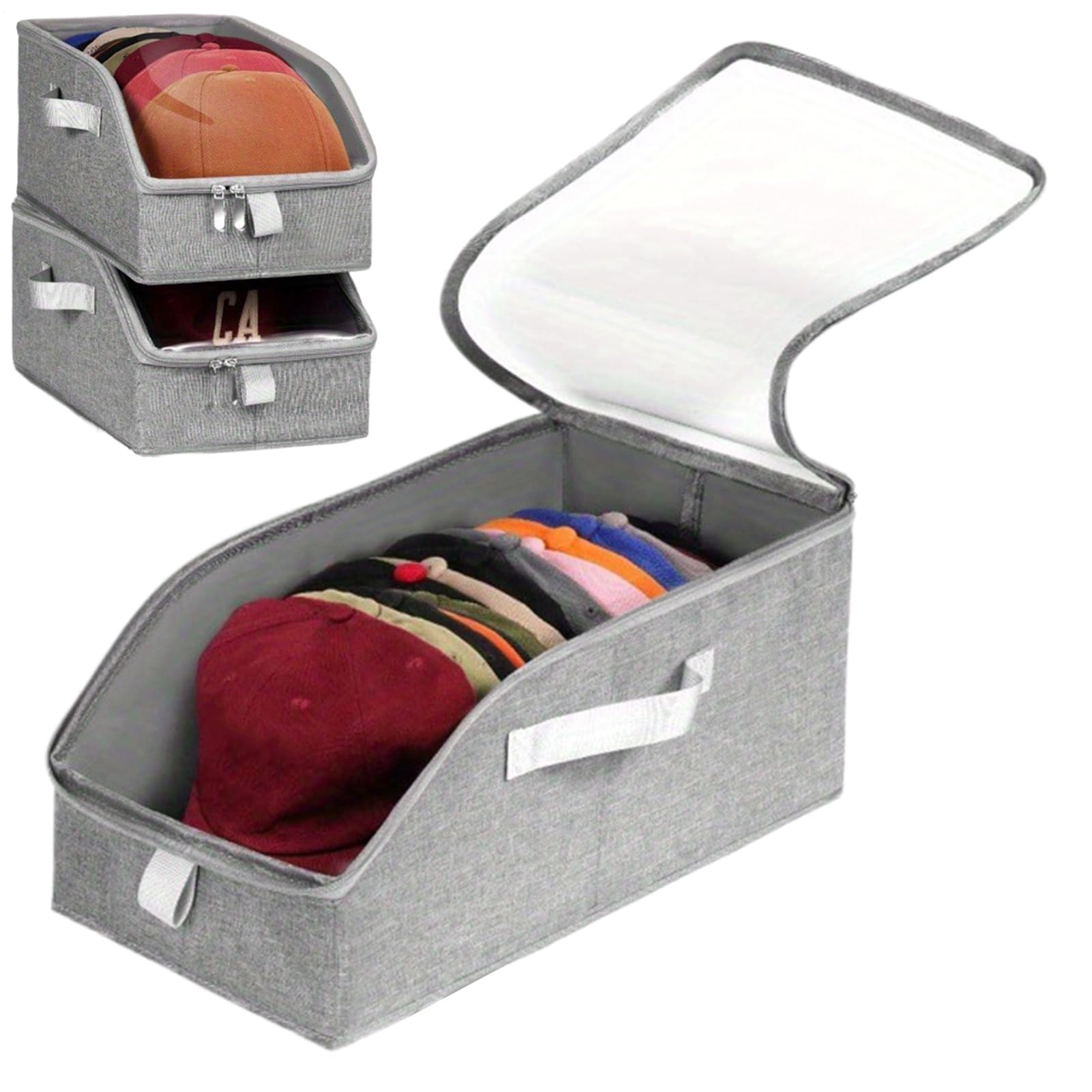 Organiseur de casquette de baseball pliable anti-déformation avec couvercle transparent zippé