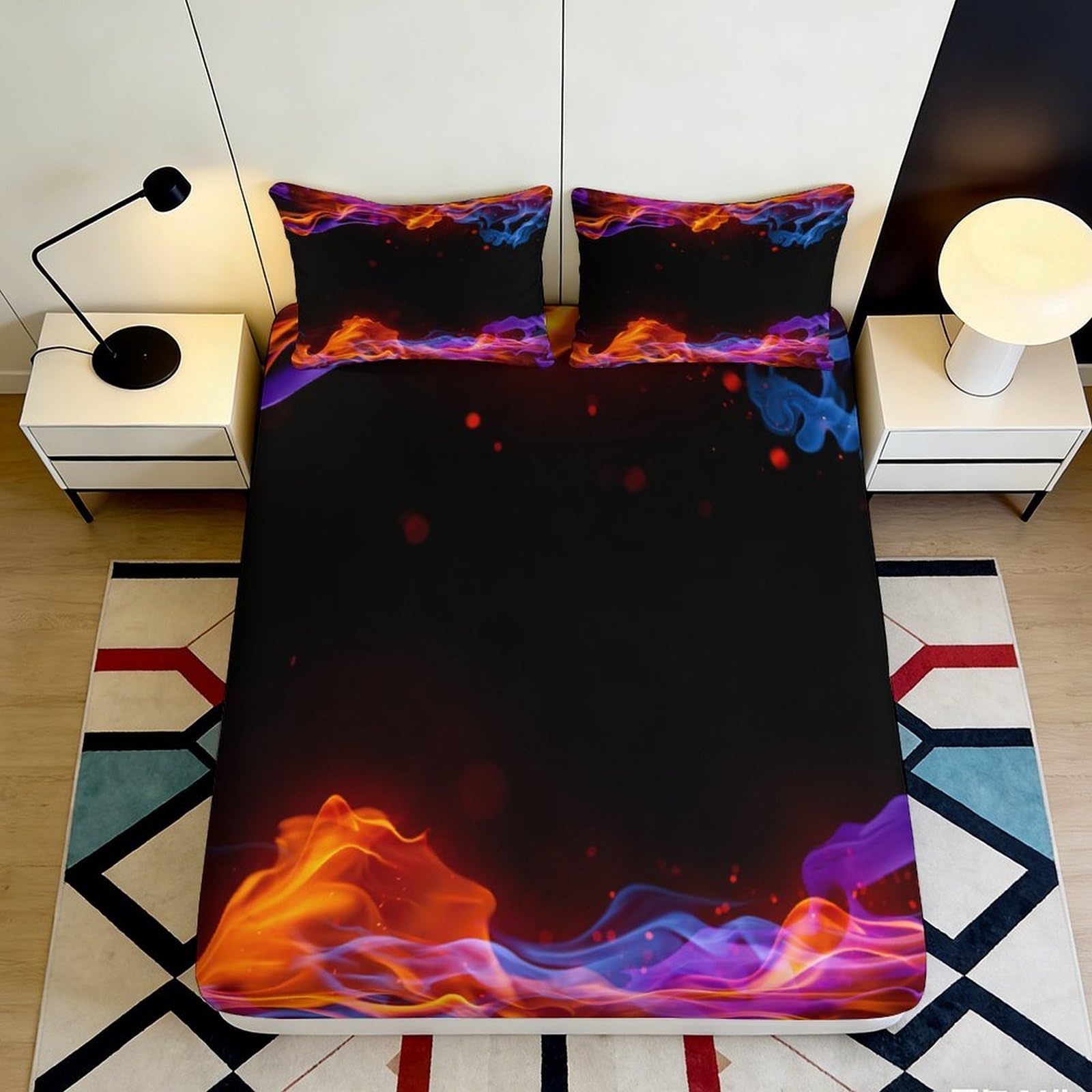 3D Printed Fire Wave Fitted Sheet Microfiber Soft Breathable Nebula Mattress Cover for Bedroom Dorm Decor 90x200x25cm