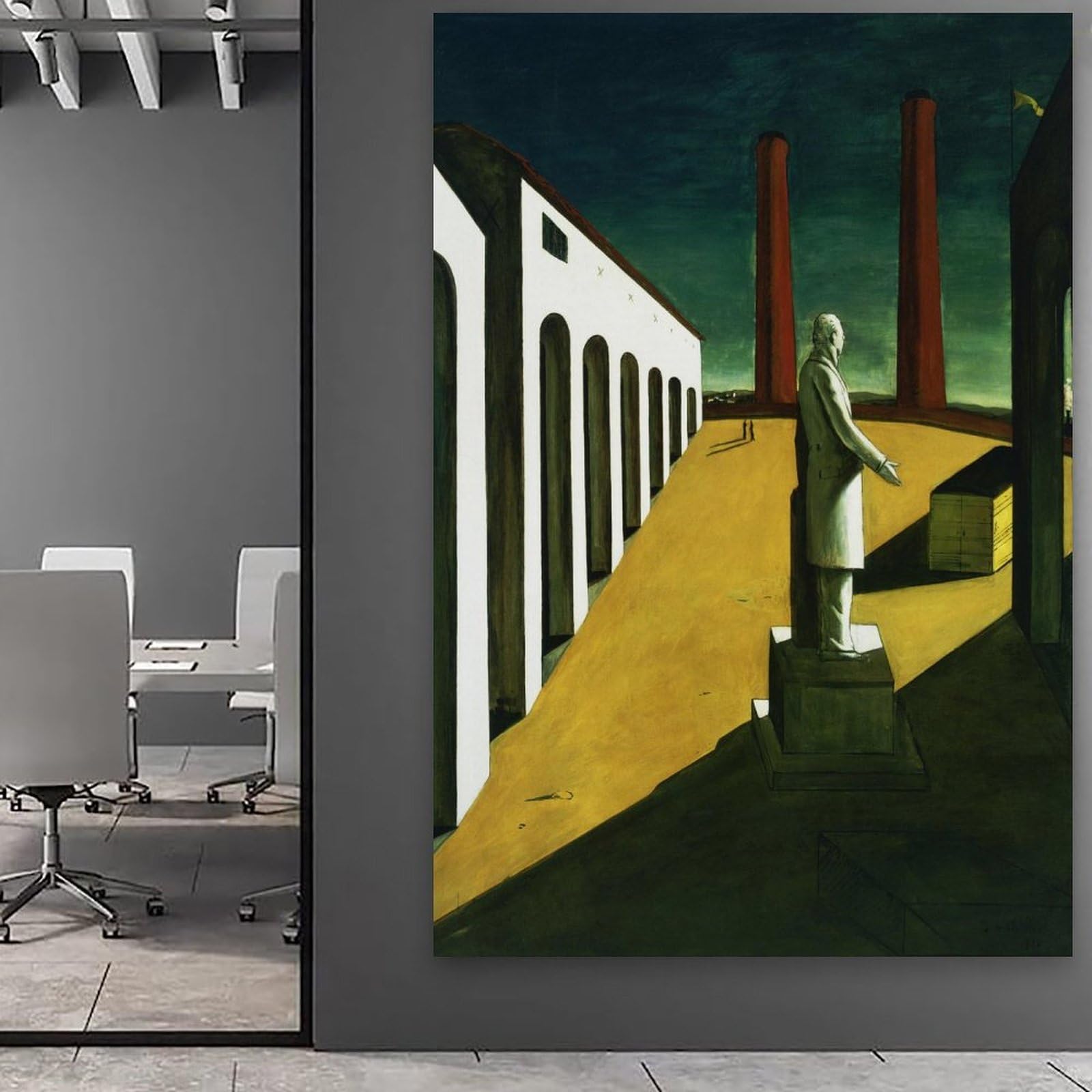 Giorgio De Chirico Künstlerwerke, The Enigma of A Day, ästhetische Leinwand-Wandkunst für Schlafzimmer, Wohnzimmer, modernes dekoratives Kunstwerk, 50,8 x 76,2 cm