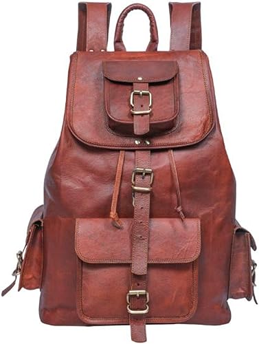 ANUENT Mochila de cuero vintage de 20 pulgadas para hombres y mujeres, bolsa de viaje y portátil marrón oscuro, mochila grande y mochila, perfecta