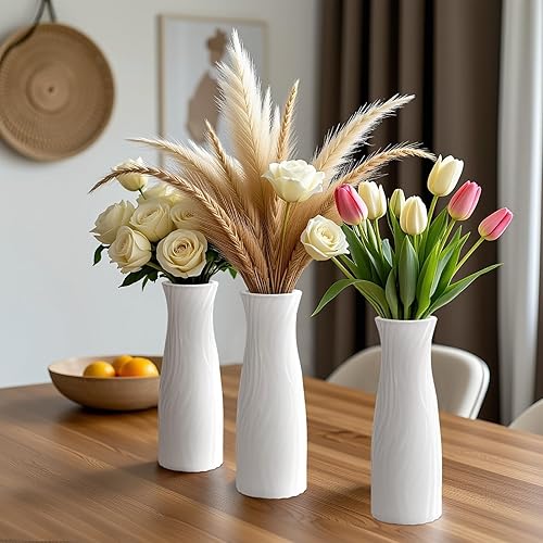 Miniatura 7 de SOUJOY Paquete de 10 jarrones de plástico compuesto, jarrón floral cónico alto blanco para decoración del hogar, jarrones irrompibles para