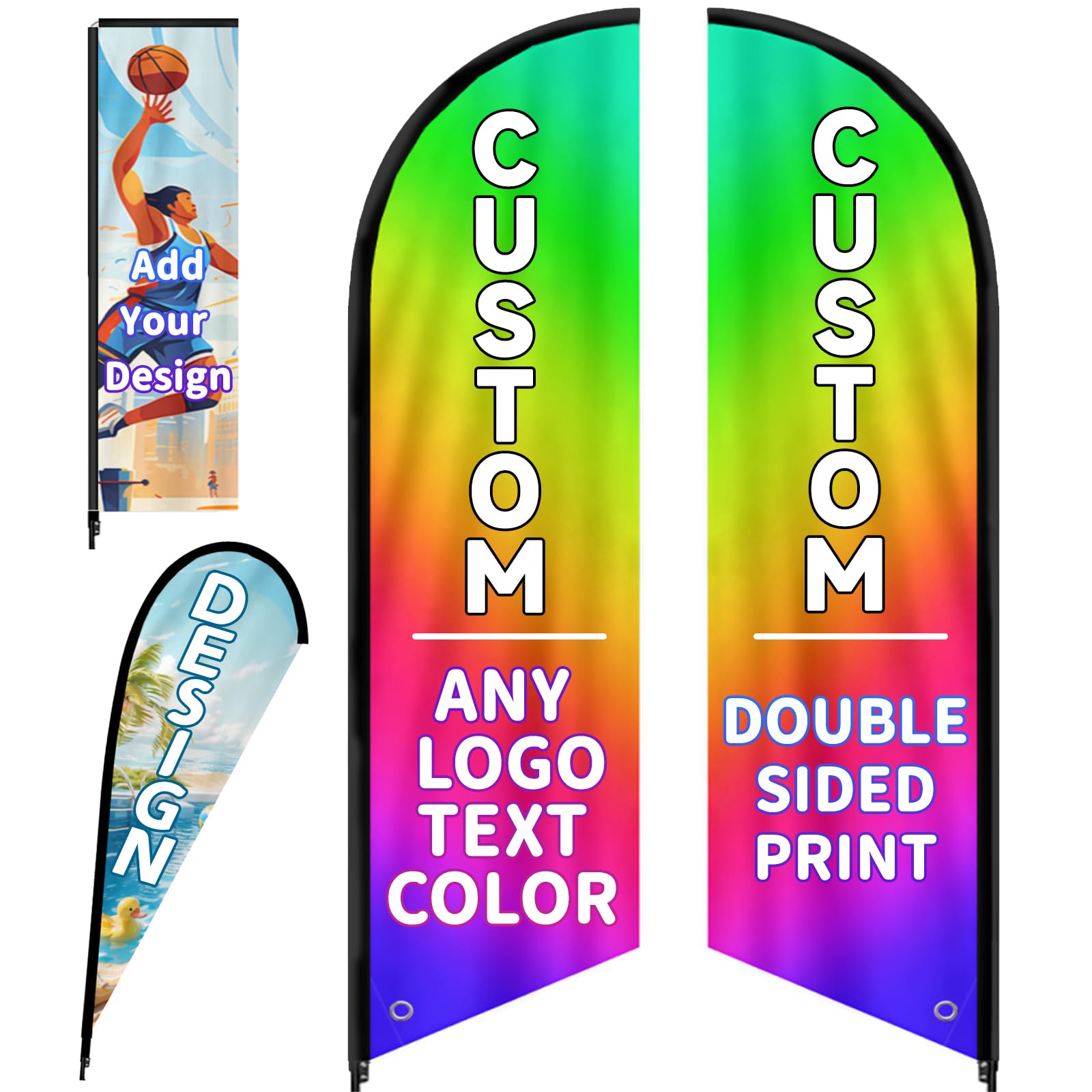 Custom Advertising Feather Flags for Business Outside, Personalised Double Sided Feather Banner Flags with Logo Text Design, Custom Business Open Flag Sign, Swooper Flag (Feather Flag, 3x13.5FT)