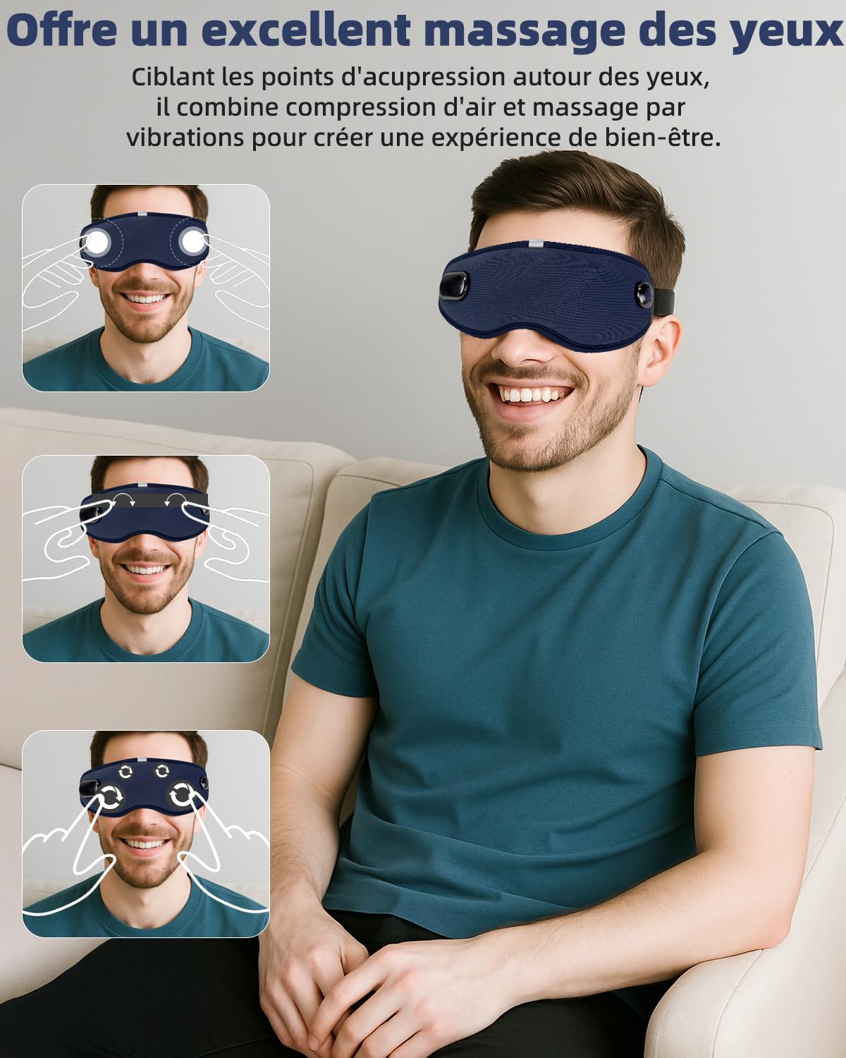 Eye Massager, masque électrique pour les yeux avec chaleur et vibration, masseur de tête pliable à 6 modes pour réduire la fatigue oculaire, soulager les maux de tête, cadeaux pour la famille
