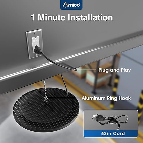 Miniatura 3 de Amico Luz LED de alta bahía de 150 W, 21,000 lm, 5000 K, UFO LED de alta bahía, luz de tienda con gancho de EE. UU. con certificación UL, cable de 5