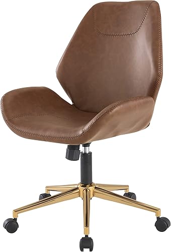 Miniatura 6 de OSP Home Furnishings Reseda Scoop - Silla de oficina ajustable con acabado dorado, base de 5 estrellas, piel sintética negra