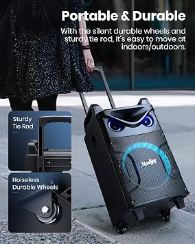 Moukey Karaoke Machine, 10 Woofer Portable PA System, Bluetooth Speaker with 2 Wireless Microphones, Lyrics Display Tablet Holder, Party Lights & Echo/Treble/Bass Adjustment Support REC/AUX/USB/TF