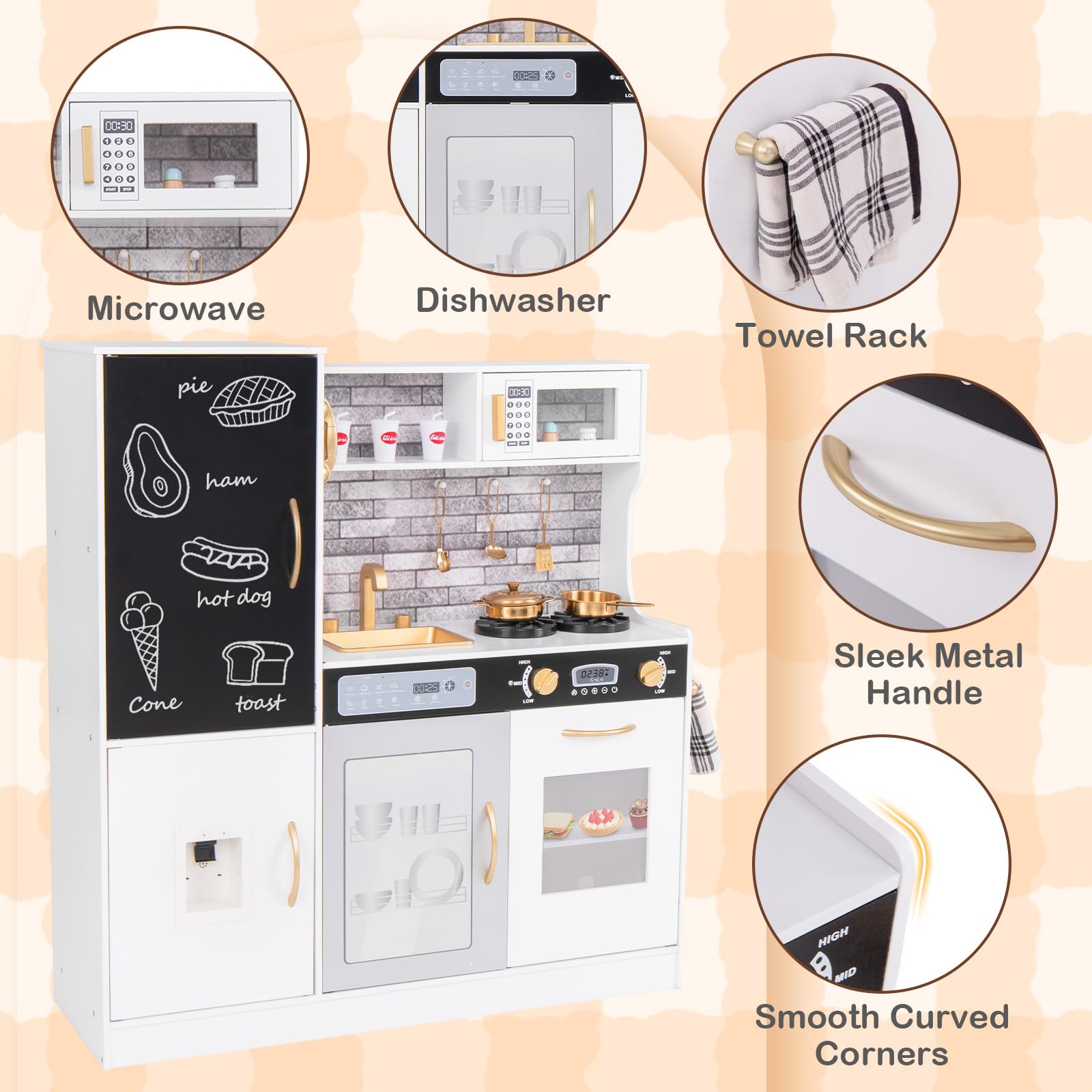 Amazon.com: HONEY JOY Upgrade 39 in Kids Kitchen Playset, Large