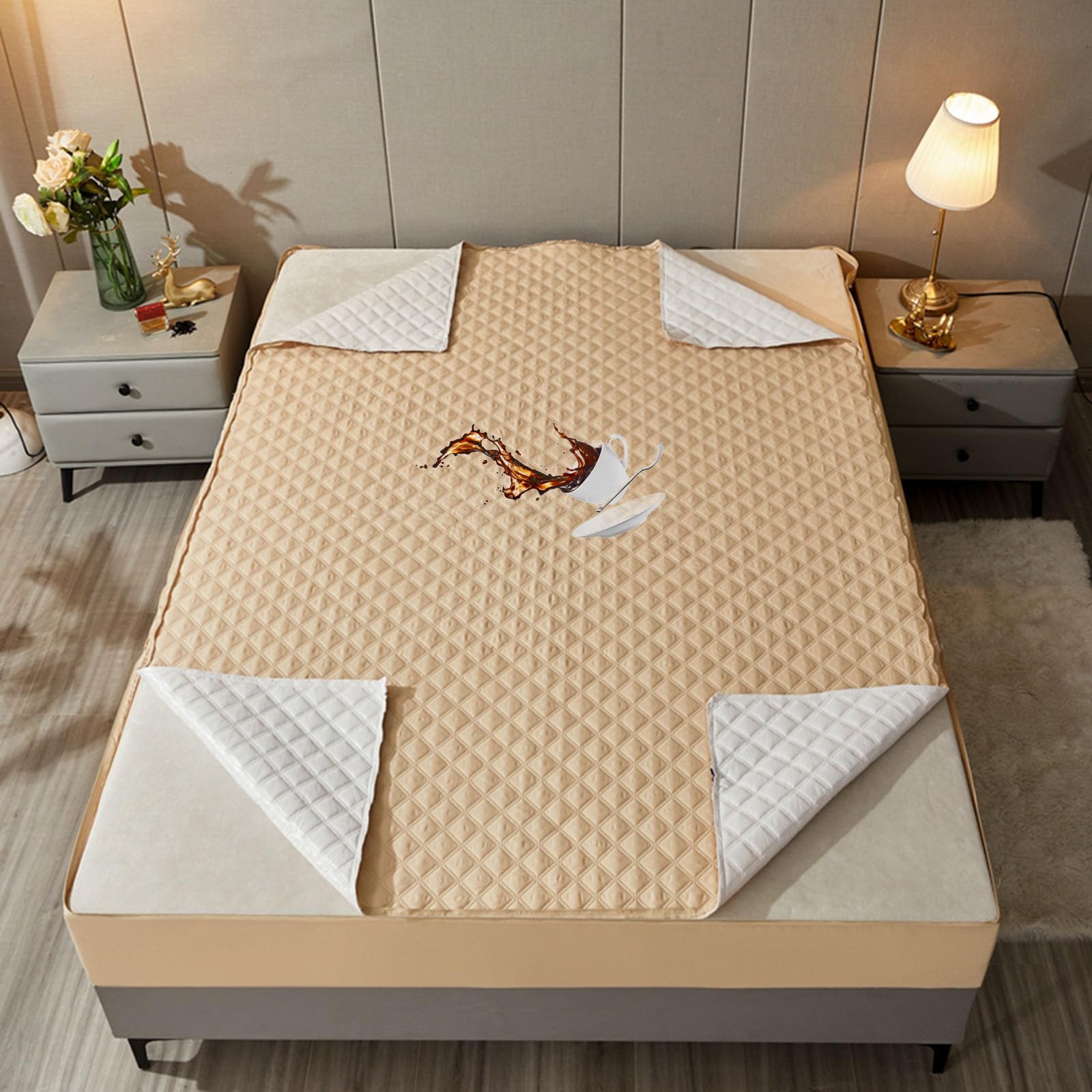 Protège-Matelas Imperméable avec Fermeture éclair 140x190/200 Personnalisable Housse de Protection Matelas Déménagement Lavable Couvre Matelas Housse Integrale Matelas Matelassé (200x210+15cm,Camel)