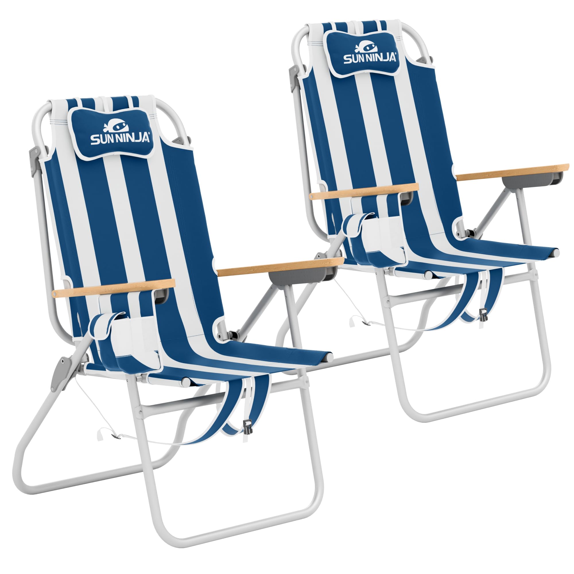 SUN NINJA Folding Beach Chair for Adiults with 17" seat Height - 2pc