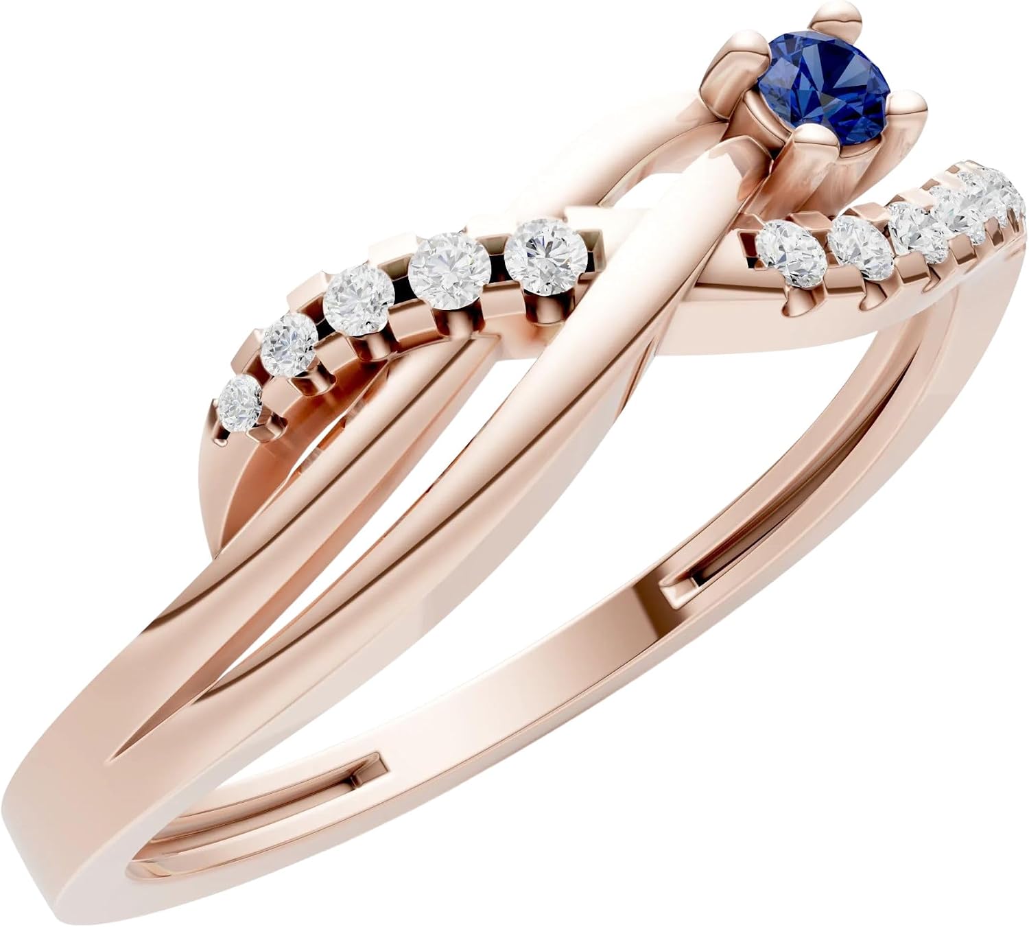 PEORA Round Cut Blue Sapphire Stackable Band Available in Solid 10K, 14K or 18K Ring – White, Yellow or Rose Gold