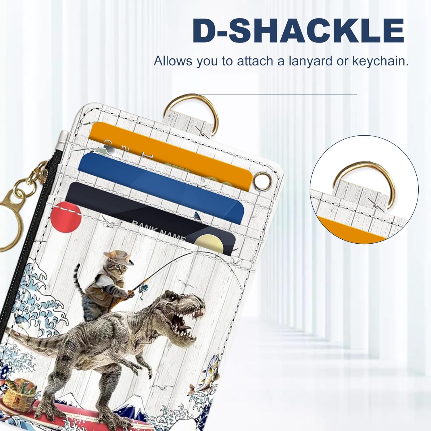 Slim Wallet Credit Card Holder, Cat Fishing, RFID Wallet Women Cute Small Front Pocket Wallet With Zipper, PU Leather Thin travel RFID Blocking Card Case ID Window,Ladies Gifts - Image 6