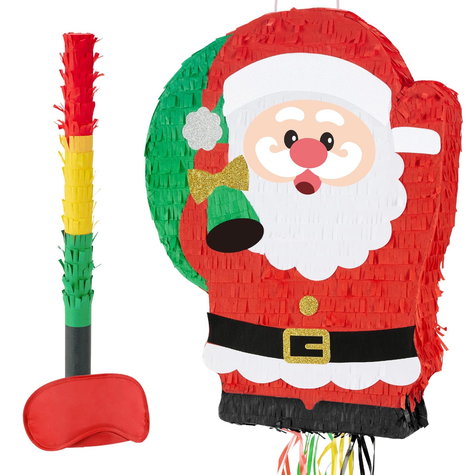WERNNSAI Christmas Piñata Large Pull String with Blindfold Bat Cute Santa Christmas Piñata for Christmas Party Games Red Decorations 16.5” x 12.4” Christmas Piñata Gifts for Kids