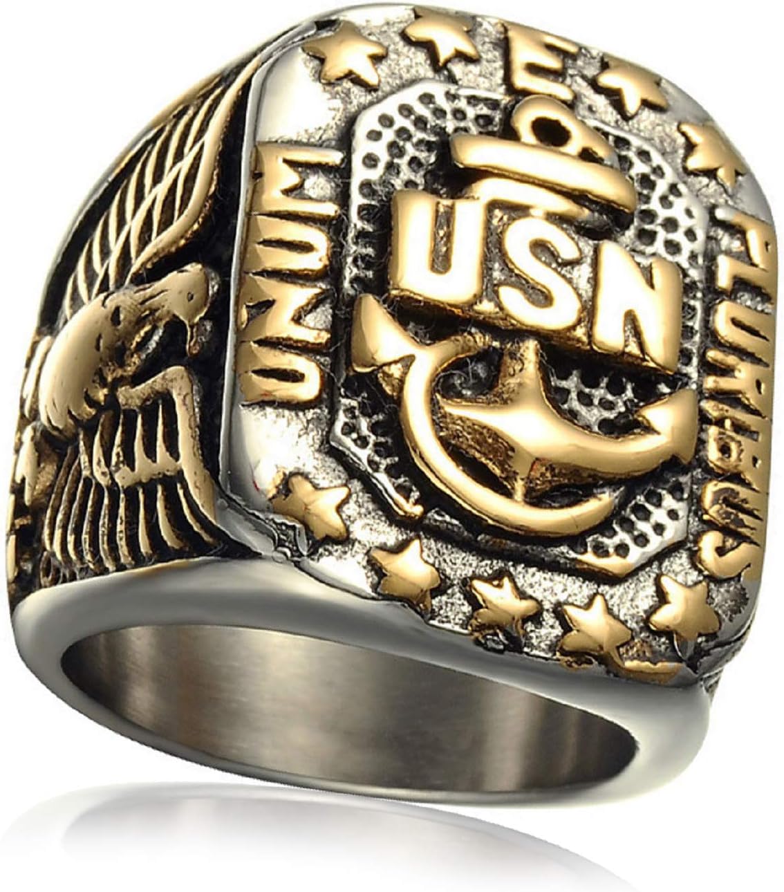 PikaLF United States Navy Ring for Men, US Marine Veteran Eagle Ring, USN Anchor Sailor Ring, US Military Army Ring, Military Collectibles, Military Gift for Veterans Men Boys