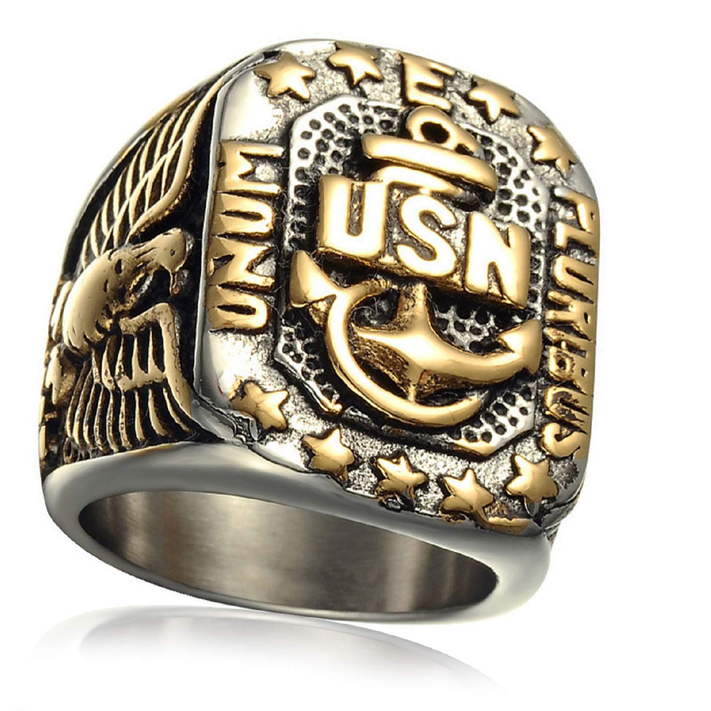 PikaLF United States Navy Ring for Men, US Marine Veteran Eagle Ring, USN Anchor Sailor Ring, US Military Army Ring, Military Collectibles, Military Gift for Veterans Men Boys