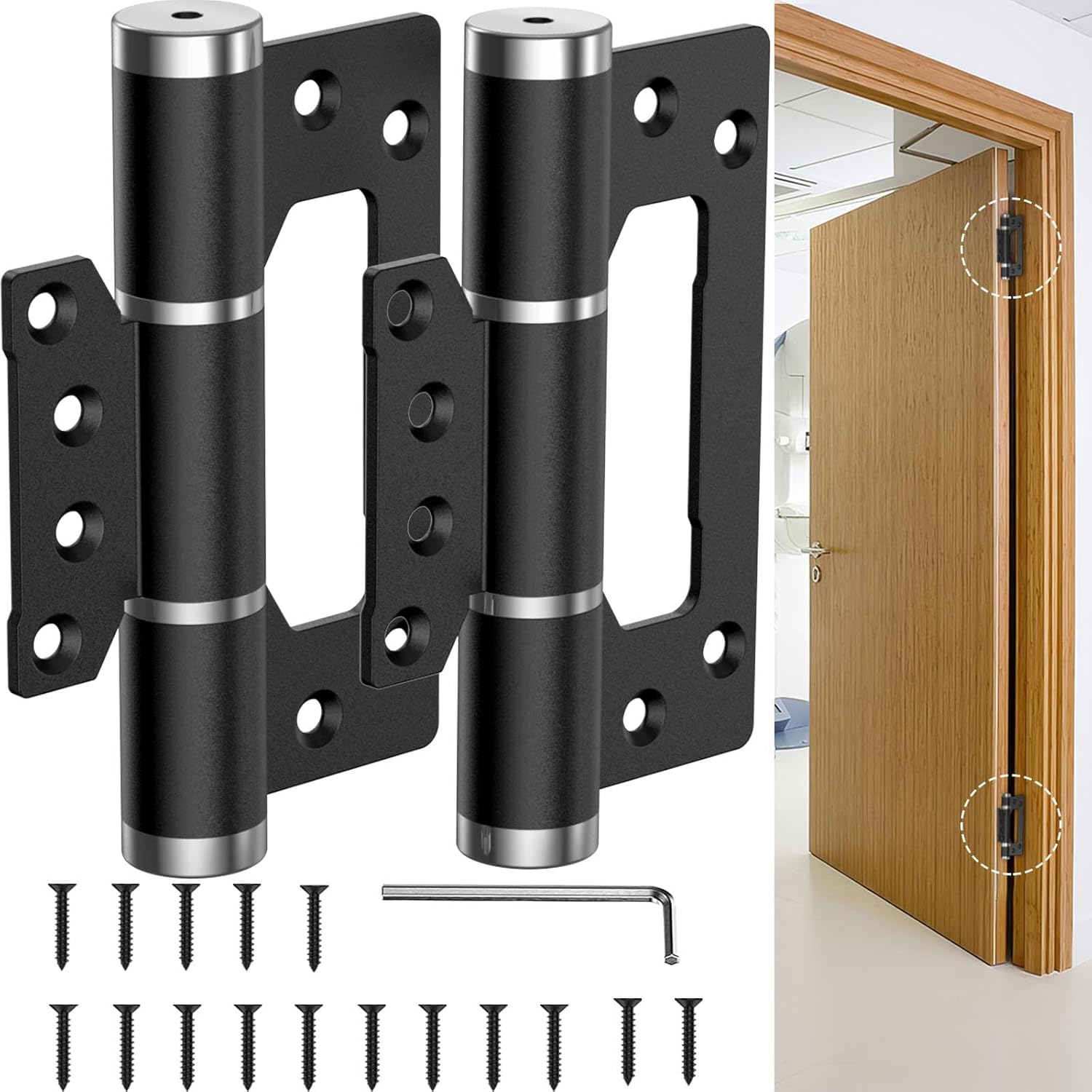 5" Self Closing Door Hinges, Non Mortise Door Hinge, Soft Close Door Hinges with Silent Hydraulic Buffering for Interior, Laundry Rooms, Bedrooms Door (2PCS, Black)