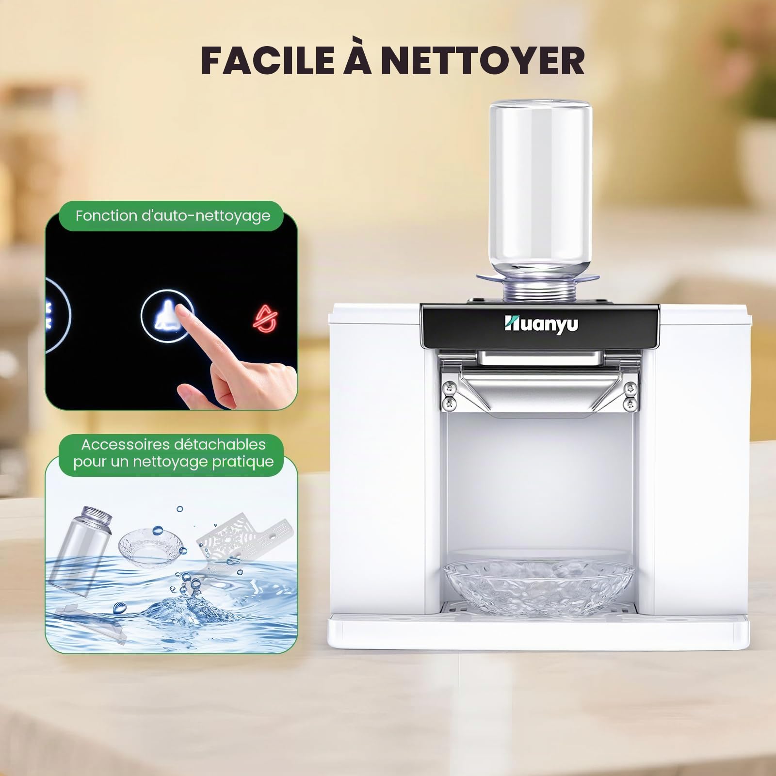 Huanyu Machine à glace en flocon de neige 60kg/24H 280W Machine à glace rasée Refroidissement rapide Machine à glace en flocon de neige Machine à cône de neige électrique Machine à glace automatique
