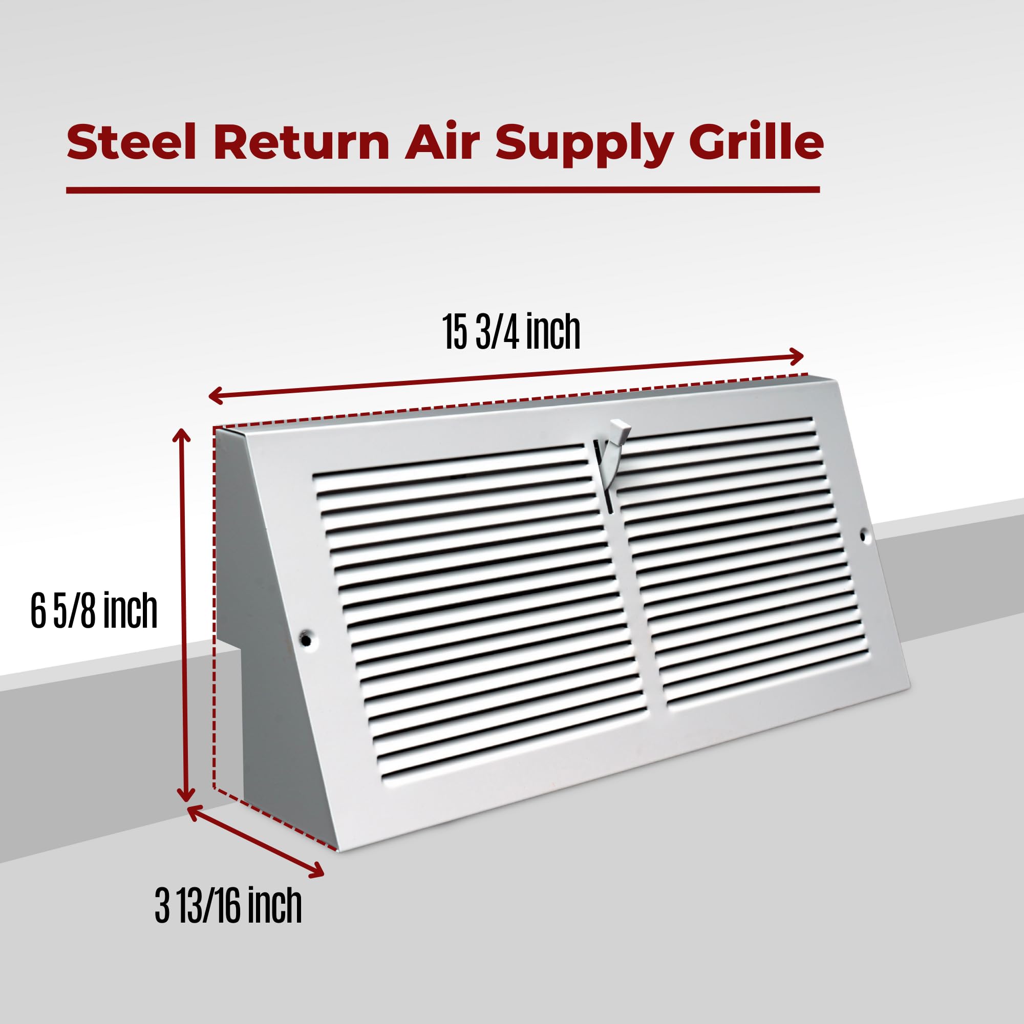 Handua 35,6 cm (l) x 15,2 cm (H) [Taille de l'ouverture du conduit] Grille d'alimentation en air triangulaire en acier avec amortisseur | Grille d'aération | Profondeur de 9,5 cm | Blanc | Dimensions