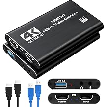 4K Video Capture Card, USB 3.0 Capture Card Supports 4K HDMI Loop Output and 1080P 60FPS Streaming Video Recording Compatible with Xbox/PS4/Switch/Camera/PC/OBS
