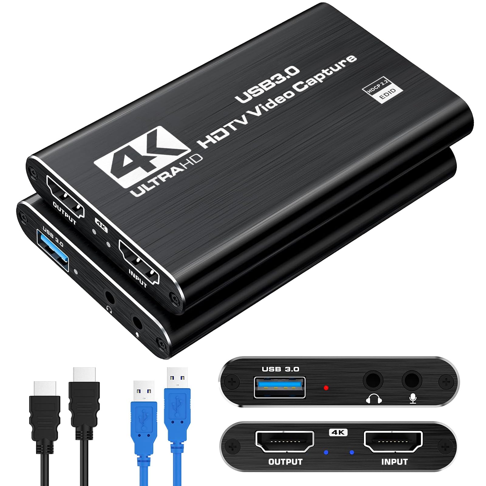 Amtake 4K Video Capture Card, USB 3.0 Capture Card unterstützt 4K HDMI Loop Ausgang und 1080P 60FPS Streaming Video Aufnahme Kompatibel mit Xbox/PS4/Switch/Kamera/PC/OBS