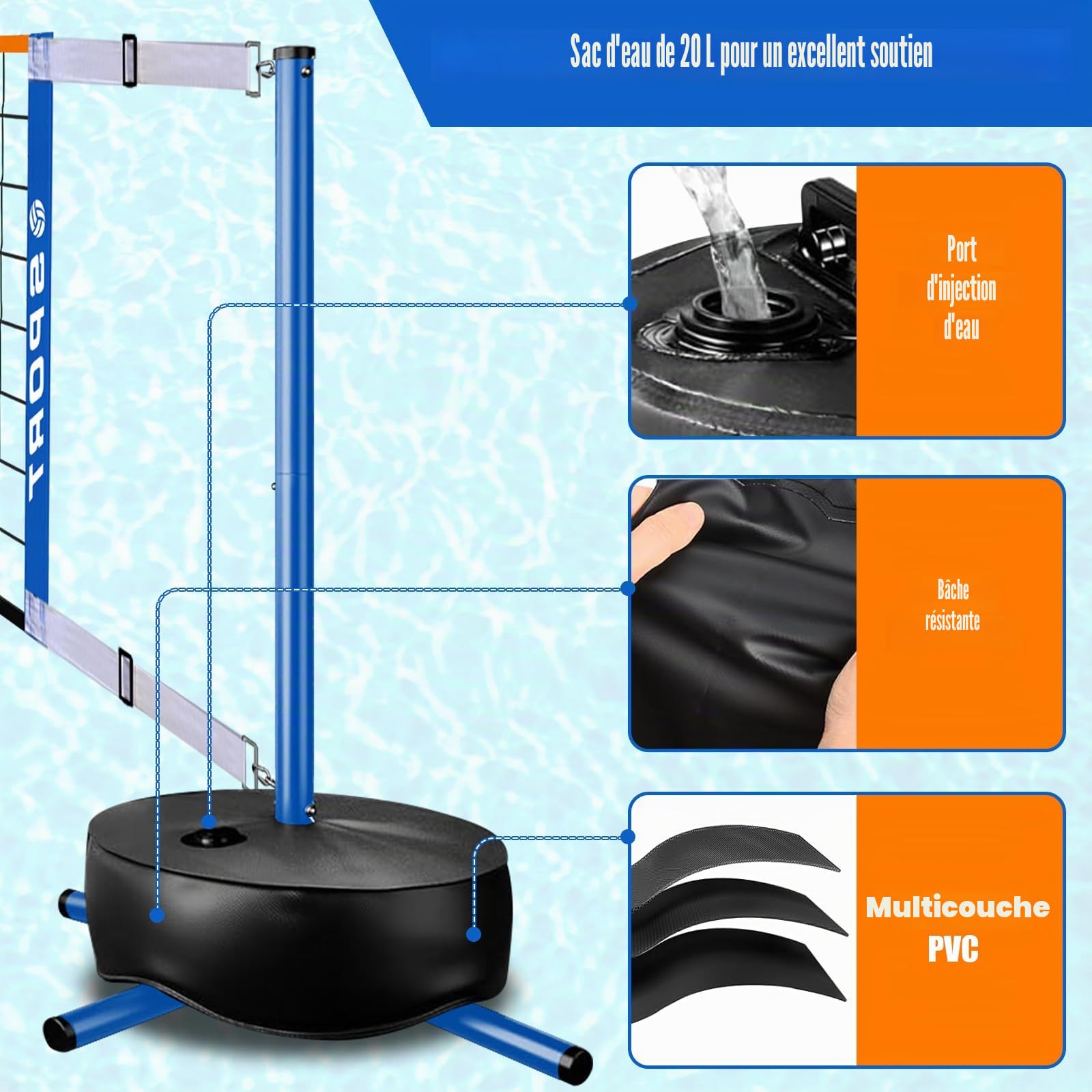 Filet de Volleyball de Piscine avec 2 balles Aquatiques