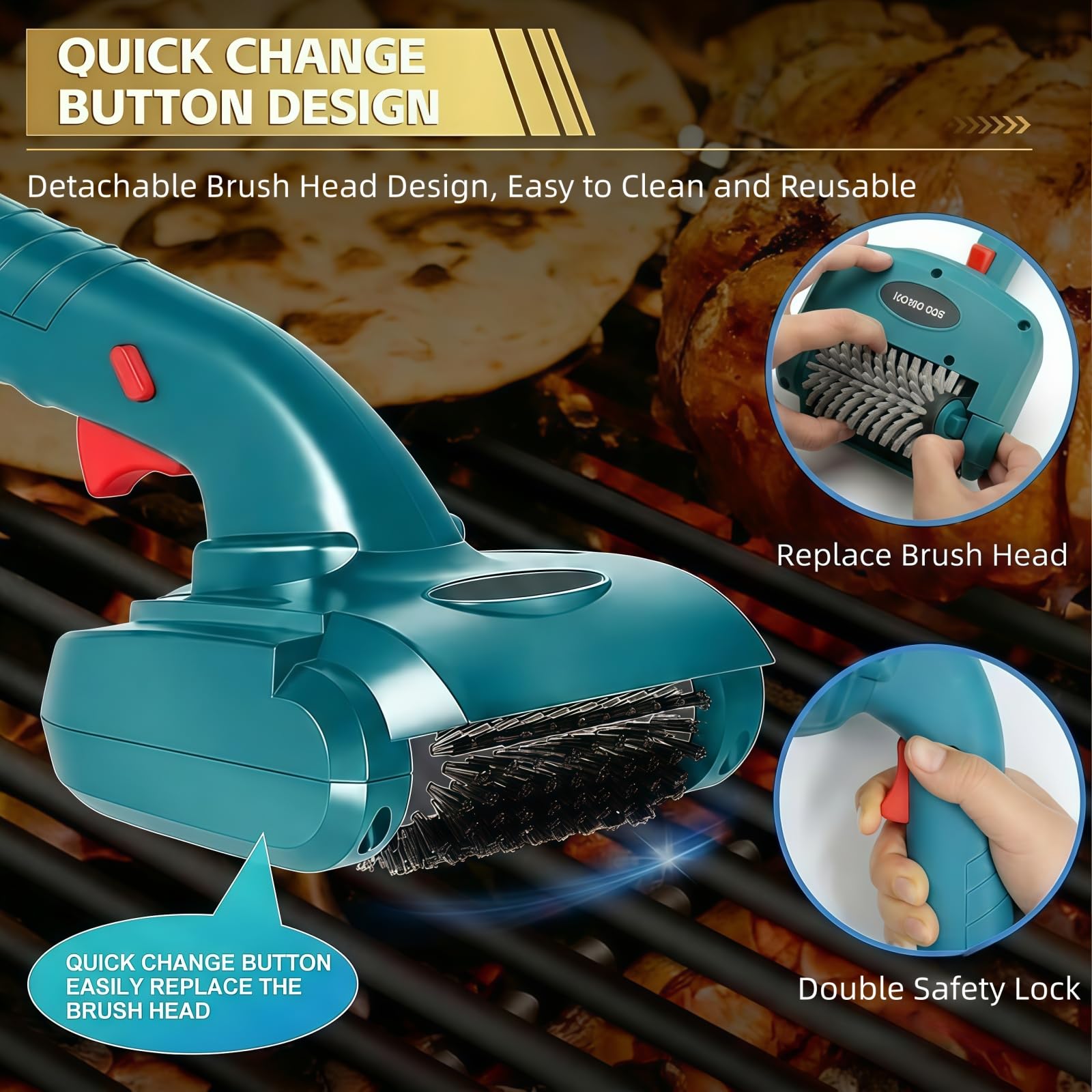 Elektrische Grillbürste Kompatibel mit Makita 18V Akku, Grillreinigungsbürste mit 360° drehbarem Edelstahl-Bürstenkopf & Nylon-Bürstenkopf, für Grillroste und Herdplatten (ohne Akku)