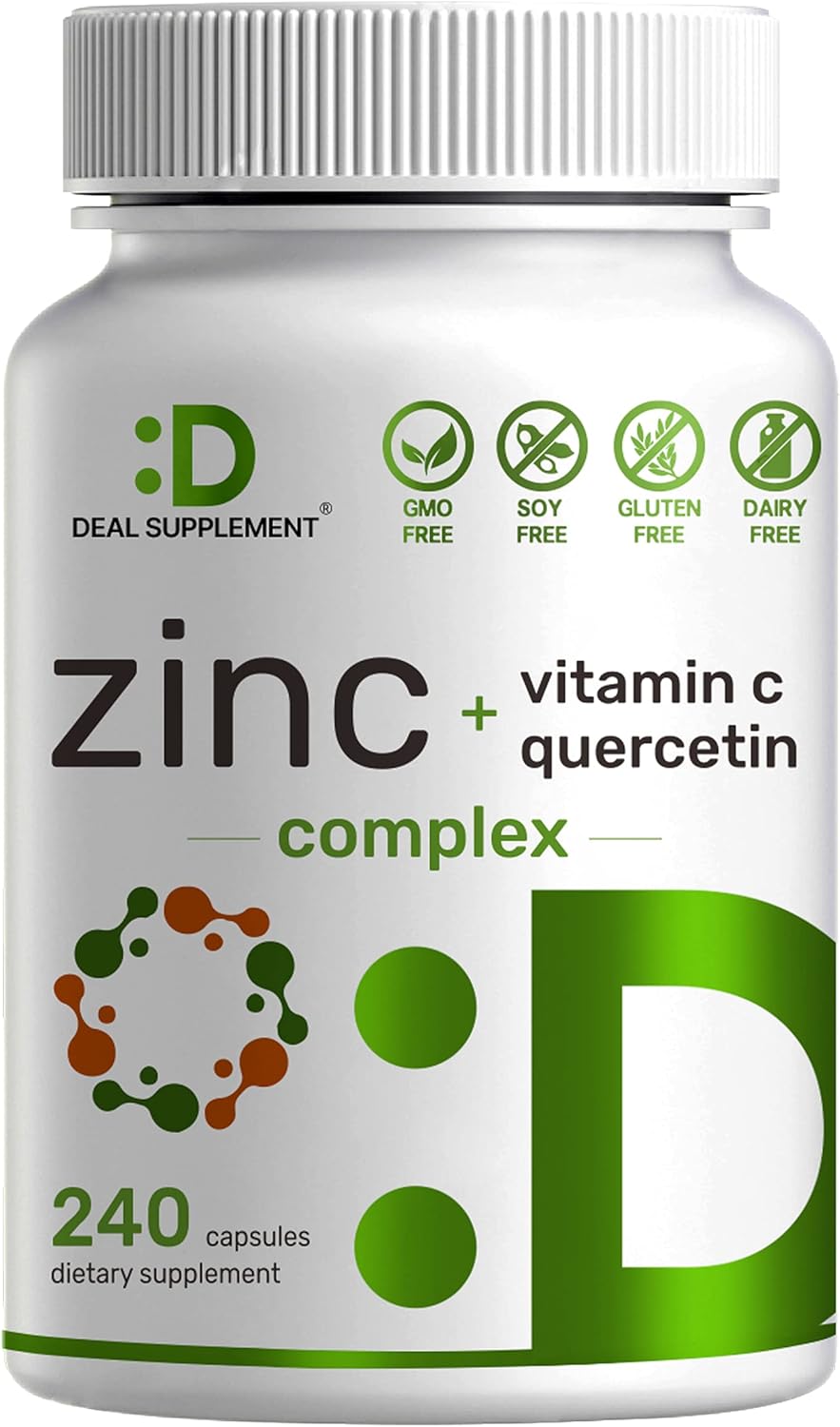 Zinc Quercetin with Vitamin C, Ultimate Immune Support, 4-1 Zinc Complex (Zinc 50mg), 240 Capsules - Up to 8 Months Supply - Premium Zinc Supplements : Health & Household