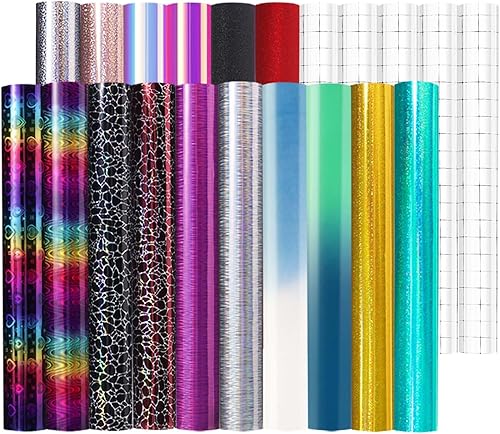 Miniatura 1 de xTool - Paquete de vinilo adhesivo seletado, 16 hojas de vinilo holográfico con purpurina brillante que cambia de color y cinta de transferencia