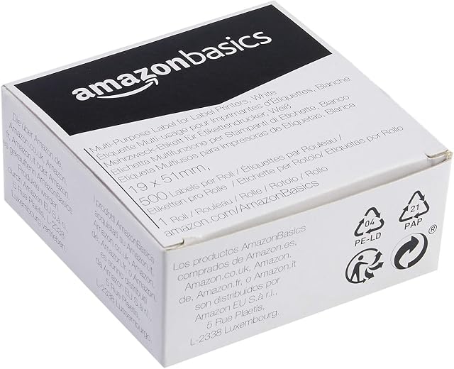 Amazon Basics - Multi-Purpose Labels for Label Printers, White, 19mm x 51mm, 500 Labels per Roll, 1 Roll