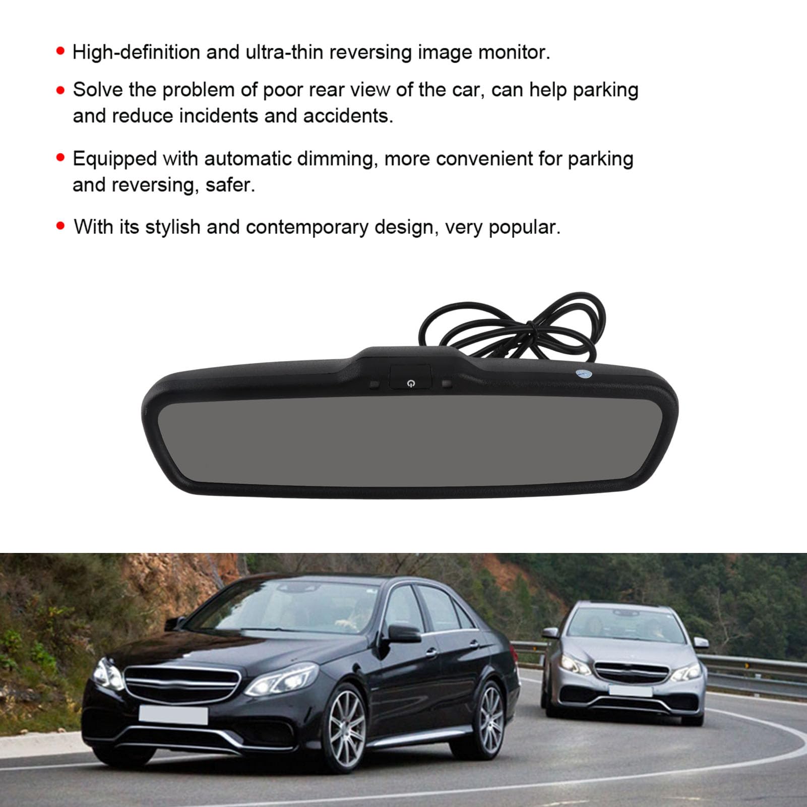 Monitor per specchietto retrovisore, monitor oscuramento automatico per specchietto retrovisore 4,3 pollici con staffa Dash Cam nero