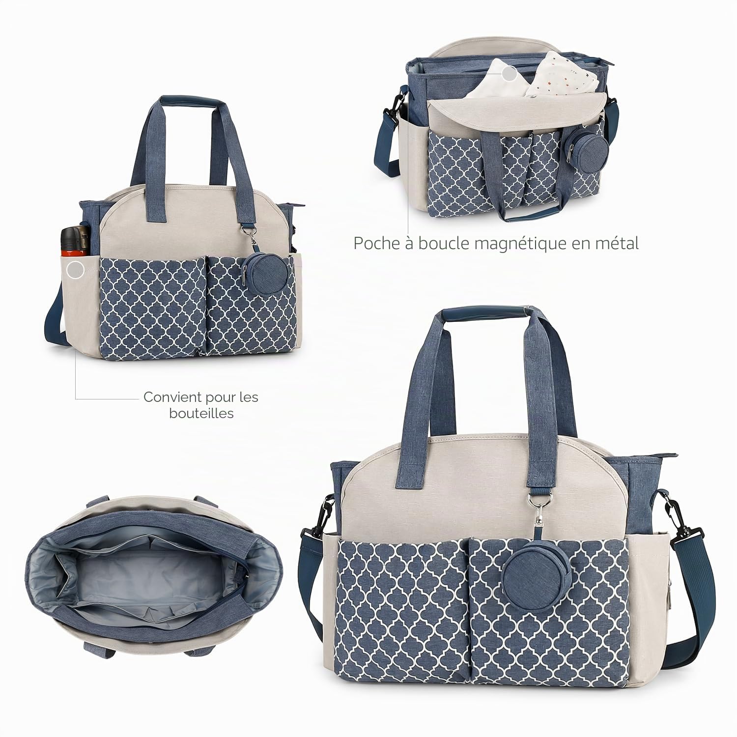 Sac à langer fourre-tout pour bébé avec station à langer et bandoulière réglable