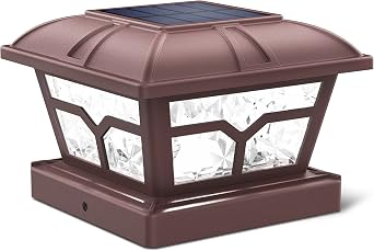SIEDiNLAR Solar Post Cap Lights Outdoor 2 Color Modes 8 LEDs for 4x4 5x5 6x6 Posts Fence Deck Patio Decoration Warm White & Cool White Lighting Brown 1 Pack