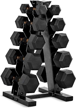 CAP Barbell 150 LB Coated Hex Dumbbell with Copper Handle Weight Set and Vertical Rack