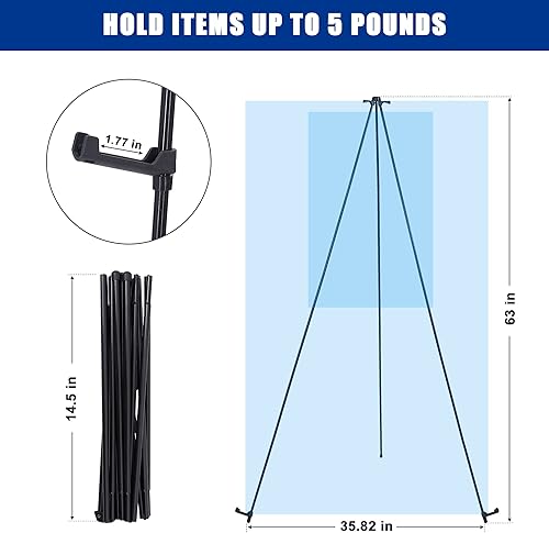 Miniatura 8 de Caballete para exhibición de caballetes de 63 pulgadas para letrero de boda, cartel, lienzo de pintura, caballete de metal portátil, color blanco