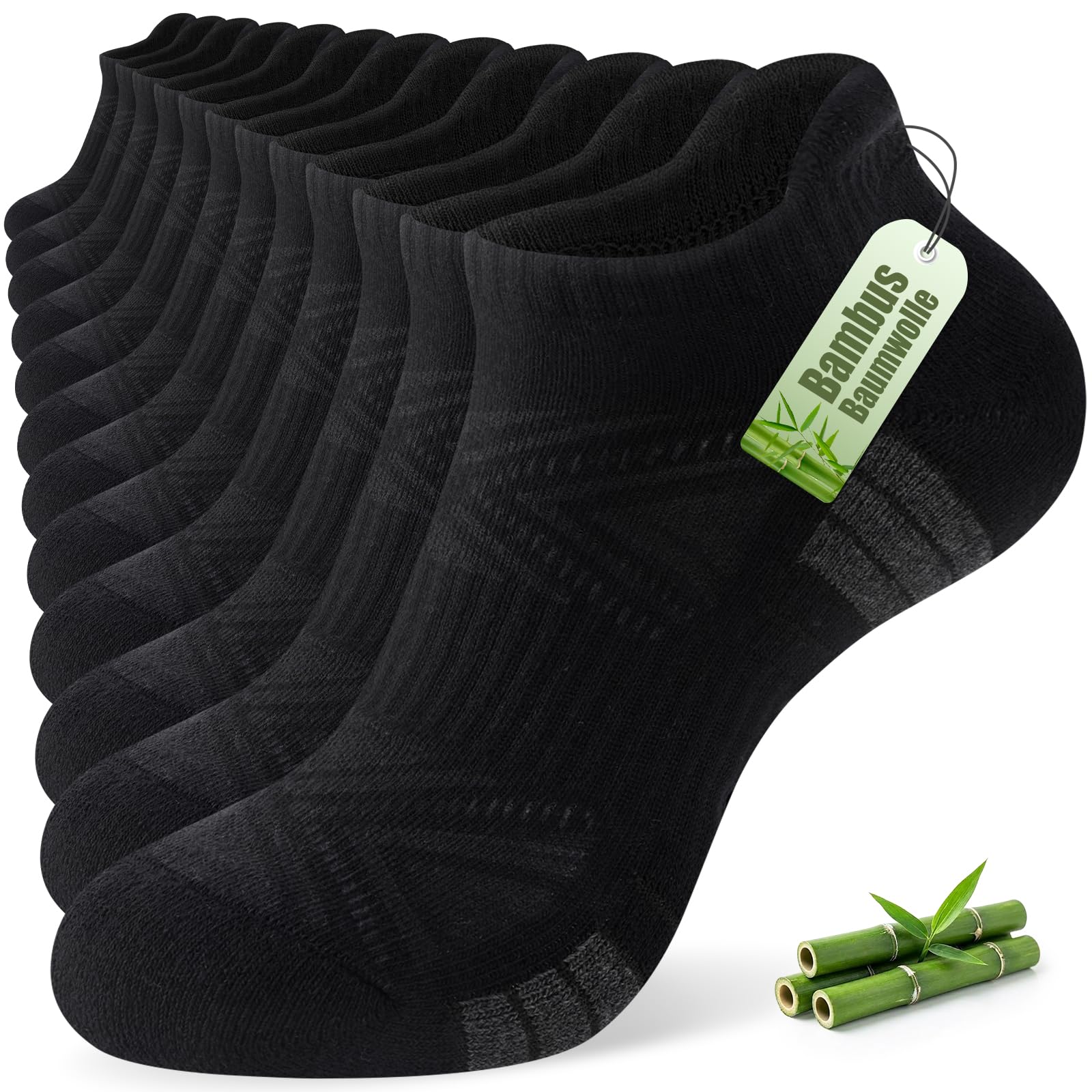 SockWaddles Sneaker Socken Herren Damen aus Bambus-Baumwolle, 6 Paar Atmungsaktive Sportsocken für Running, Sneakersocken Kurz Gepolstert Laufsocken Knöchelsocken